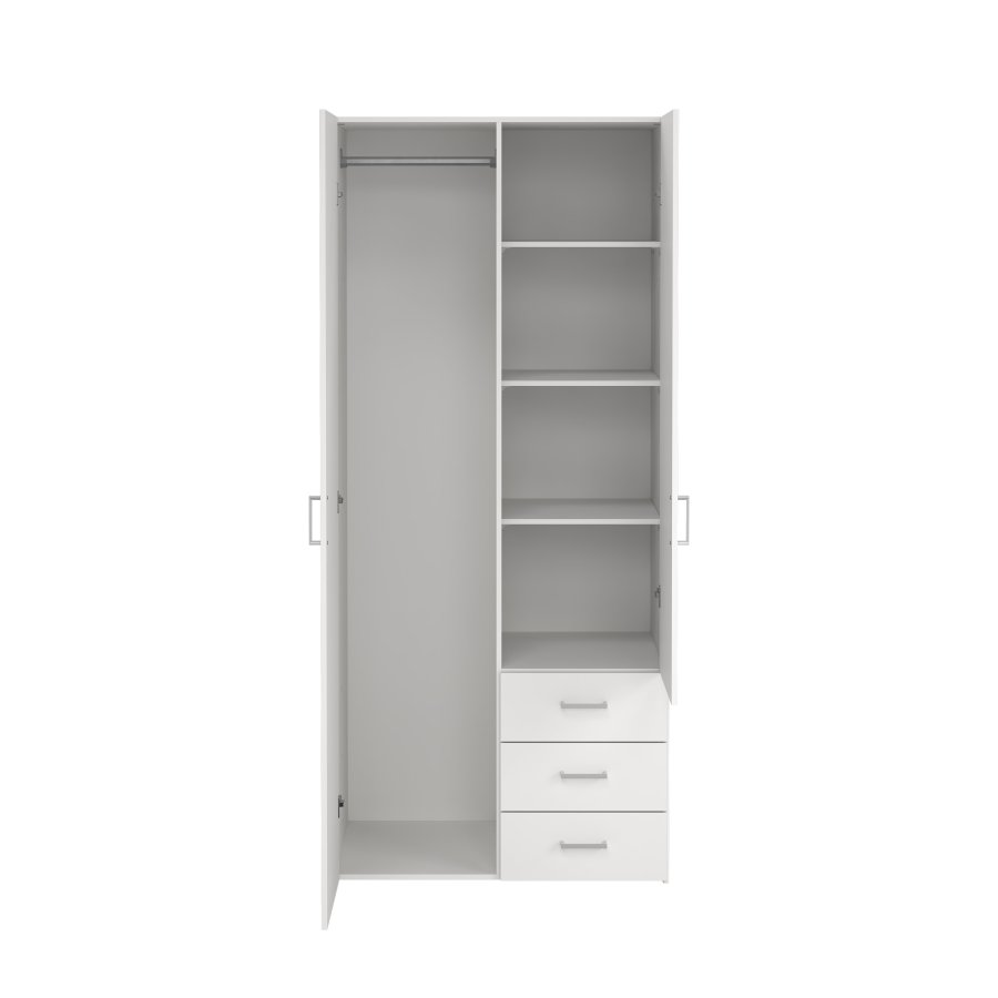 TVILUM Space garderobeskab - hvidt tr� (komposittr�), laminatoverflade, 2 l�ger og 3 skuffer