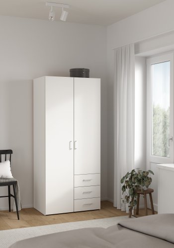 TVILUM Space garderobeskab - hvidt tr� (komposittr�), laminatoverflade, 2 l�ger og 3 skuffer