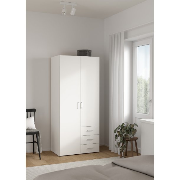 Space garderobeskab - hvid tr�, m. 2 l�ger og 3 skuffer