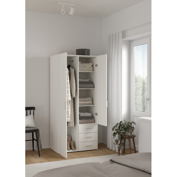 Space garderobeskab - hvid tr�, m. 2 l�ger og 3 skuffer