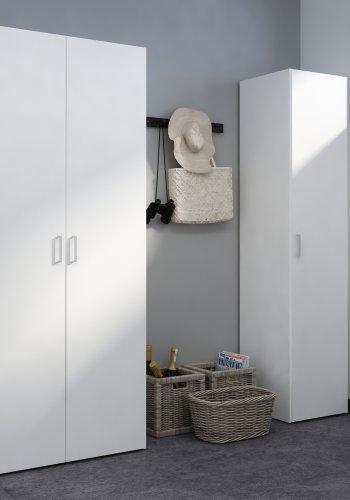 TVILUM Space garderobeskab - hvidt tr� (komposittr�), laminatoverflade, 2 l�ger og 3 skuffer