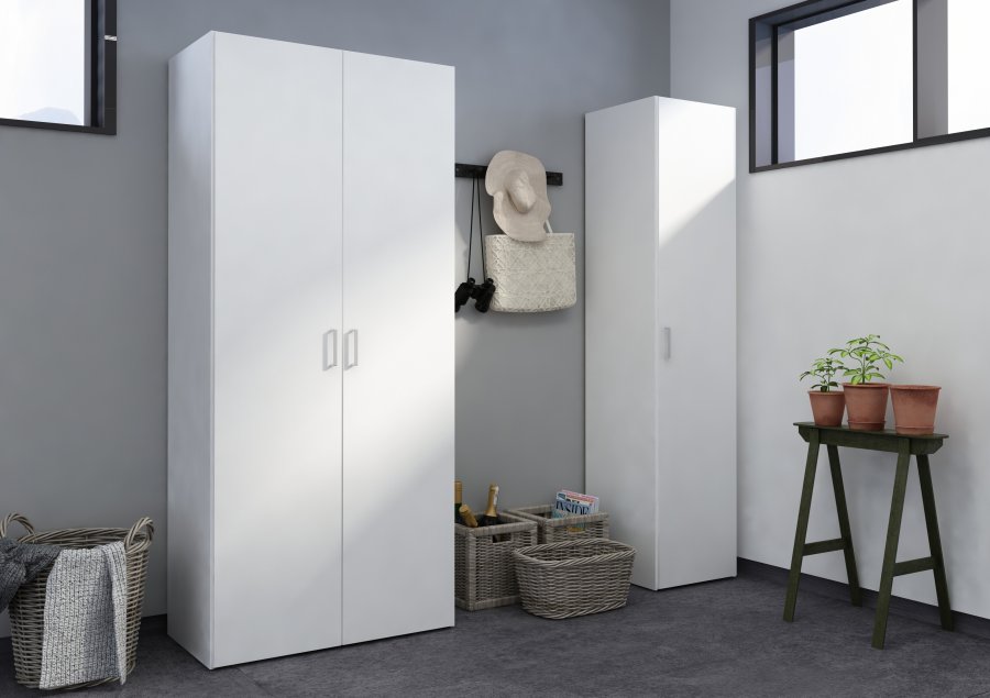 TVILUM Space garderobeskab - hvidt tr� (komposittr�), laminatoverflade, 2 l�ger og 3 skuffer