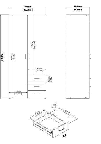 TVILUM Space garderobeskab - hvidt tr� (komposittr�), laminatoverflade, 2 l�ger og 3 skuffer