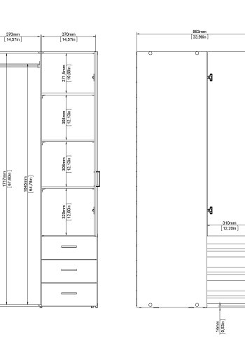 TVILUM Space garderobeskab - hvidt tr� (komposittr�), laminatoverflade, 2 l�ger og 3 skuffer