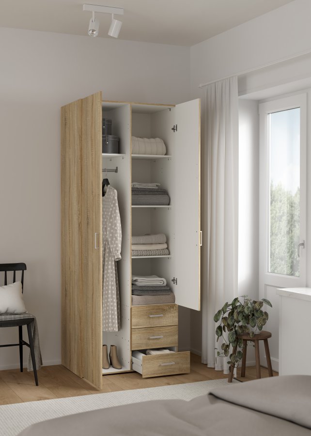 TVILUM Space garderobeskab - egestruktur, 2 l�ger og 3 skuffer