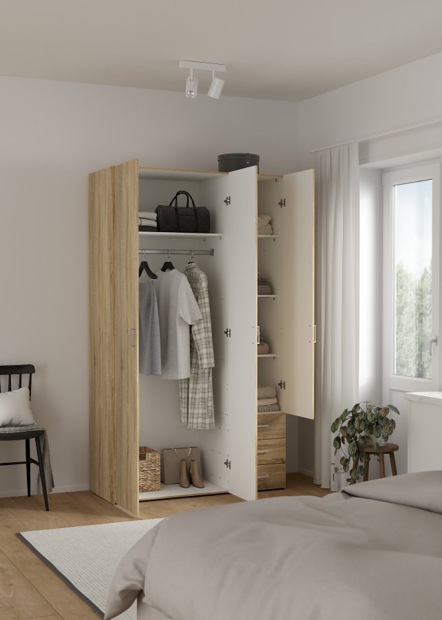 TVILUM space garderobeskab - egestruktur, 3 l�ger og 3 skuffer