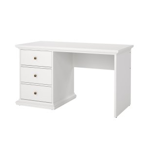 TVILUM Paris skrivebord - rektangul�rt, hvid laminat, med 3 skuffer