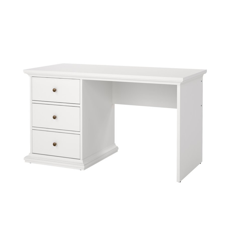 TVILUM Paris rektangul�rt skrivebord - hvit kompositttre, med 3 skuffer