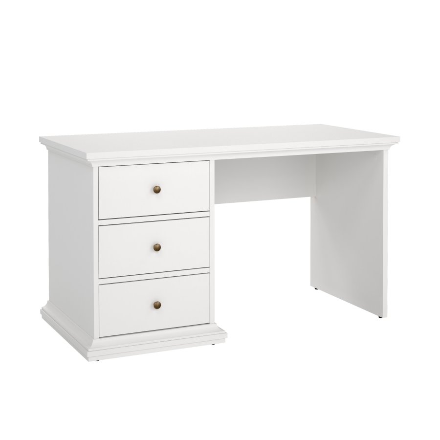 TVILUM Paris rektangul�rt skrivebord - hvit kompositttre, med 3 skuffer