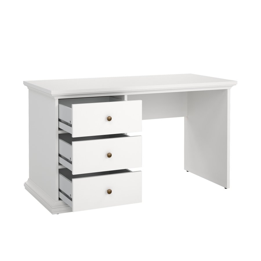 TVILUM Paris rektangul�rt skrivebord - hvit kompositttre, med 3 skuffer