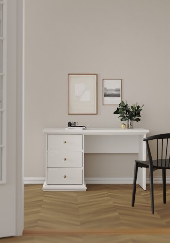 TVILUM Paris rektangul�rt skrivebord - hvit kompositttre, med 3 skuffer