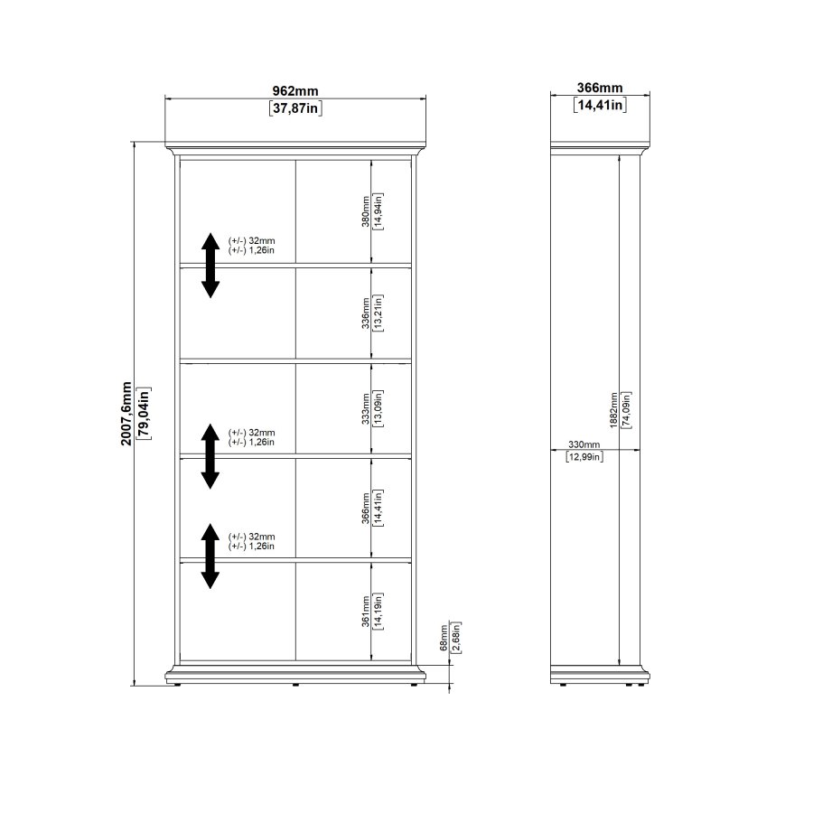 TVILUM Paris bokhylle - hvit laminat, 4 hyller