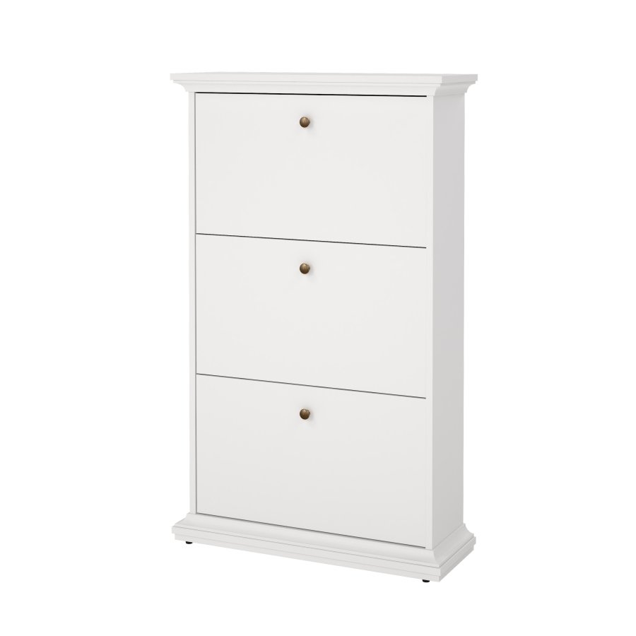 TVILUM Paris skosk�p - vit laminat, med 3 l�dor