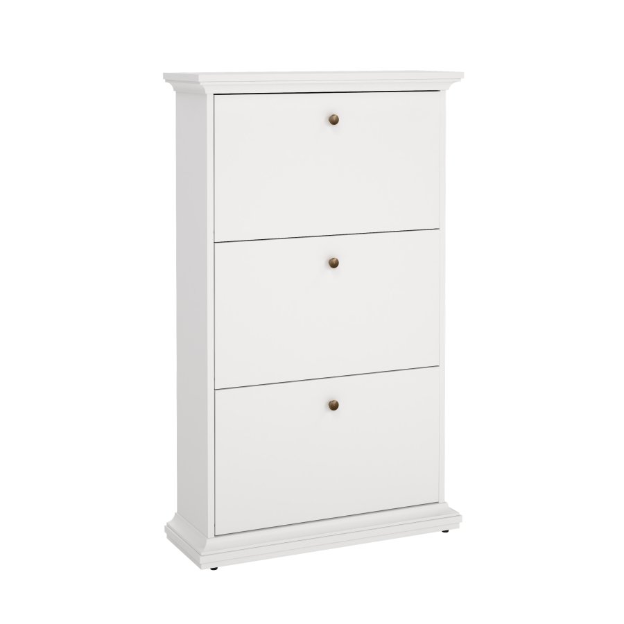 TVILUM Paris skosk�p - vit laminat, med 3 l�dor