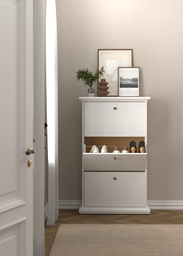 TVILUM Paris skosk�p - vit laminat, med 3 l�dor