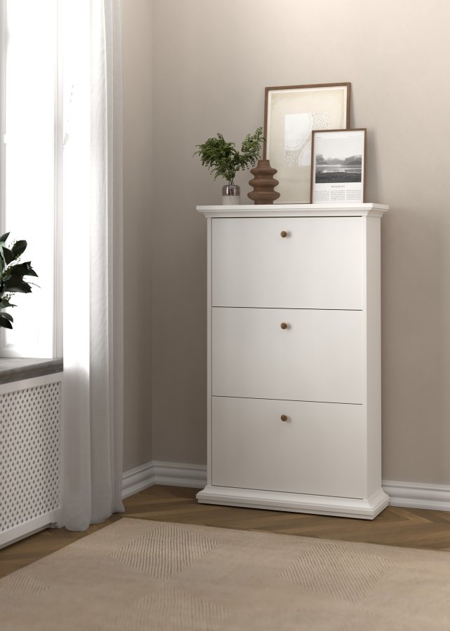 TVILUM Paris skosk�p - vit laminat, med 3 l�dor