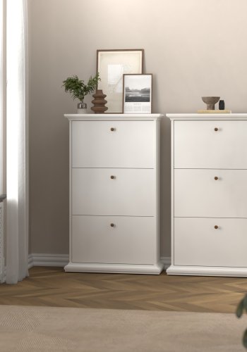 TVILUM Paris skosk�p - vit laminat, med 3 l�dor