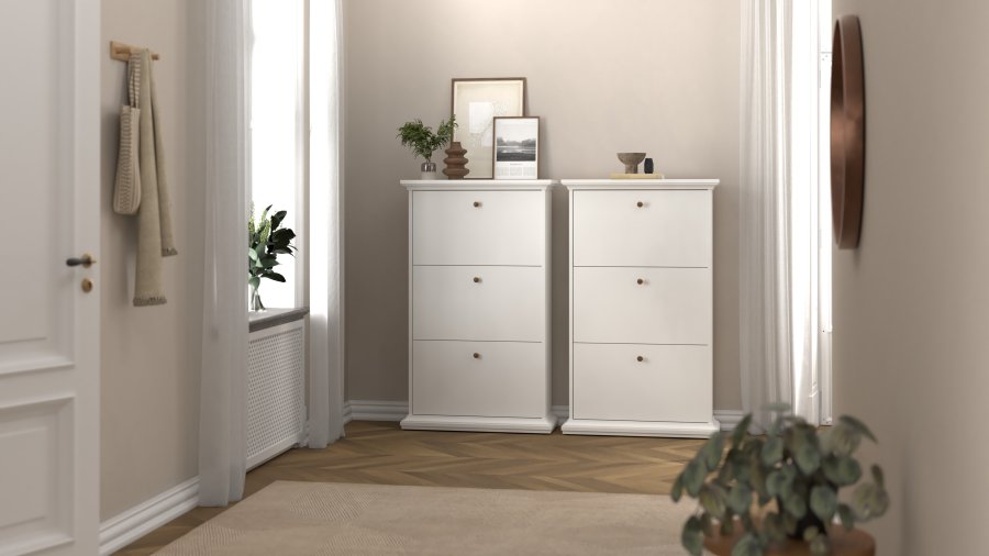 TVILUM Paris skosk�p - vit laminat, med 3 l�dor