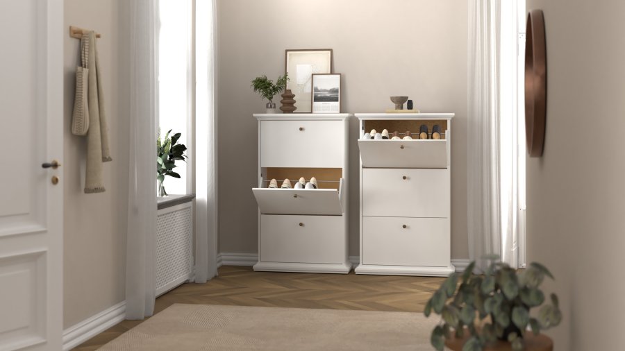 TVILUM Paris skosk�p - vit laminat, med 3 l�dor