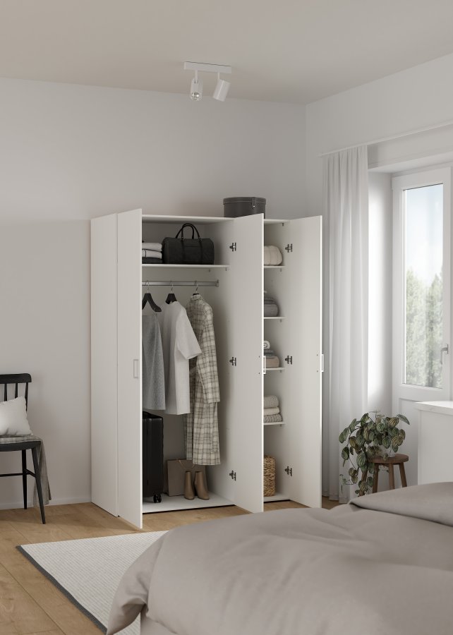 TVILUM space garderobeskab - hvidt tr�, 3 l�ger