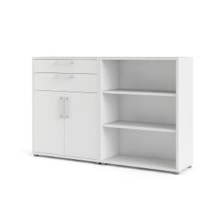 TVILUM prima reol - hvit laminat, med 3 hyller, 2 skuffer og skapd�rer