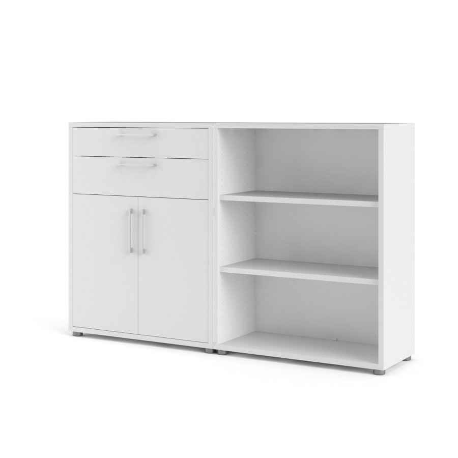 TVILUM prima reol - hvit laminat, med 3 hyller, 2 skuffer og skapd�rer