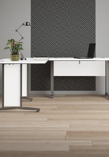 TVILUM Prima h&ouml;rnskrivbord - vit melaminbelagd komposittr&auml;, st�lben