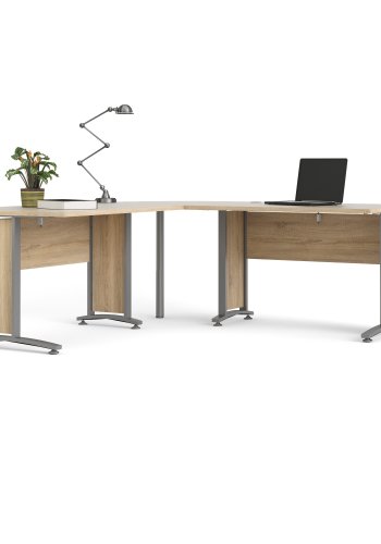 TVILUM prima hj�rneskrivebord - naturfarvet komposittr�, melaminbelagte bordplader, metalstel