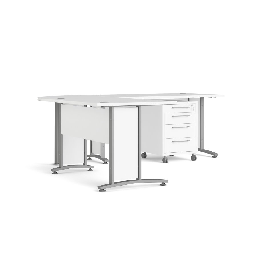 TVILUM Prima h&ouml;rnskrivbord - vit melaminbelagd komposittr&auml; med st�lben, 4 l�dor