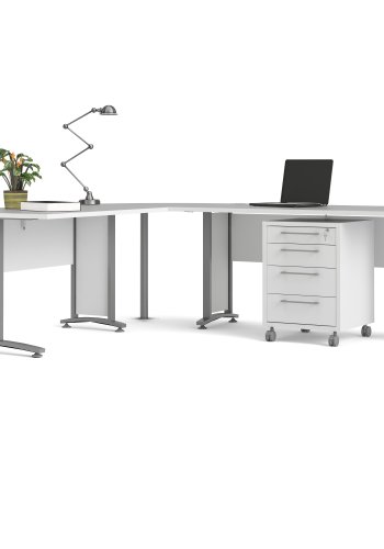 TVILUM prima eckschreibtisch - wei� melaminbeschichteter holzwerkstoff, metallgestell, mit schubladen