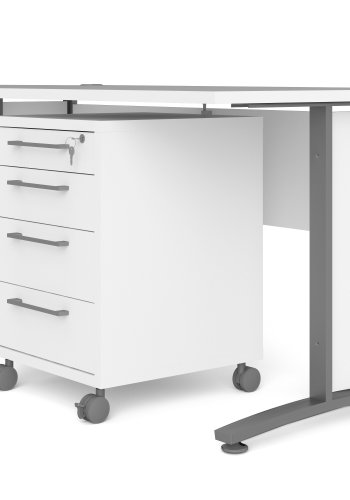 TVILUM Prima h&ouml;rnskrivbord - vit melaminbelagd komposittr&auml; med st�lben, 4 l�dor