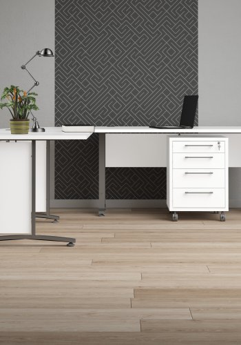 TVILUM Prima h&ouml;rnskrivbord - vit melaminbelagd komposittr&auml; med st�lben, 4 l�dor