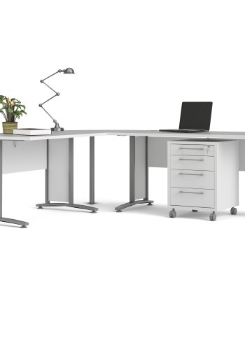 TVILUM prima skrivbord - rektangul&auml;rt i vitt melaminbelagt komposittr&auml; med metallben och l�dor