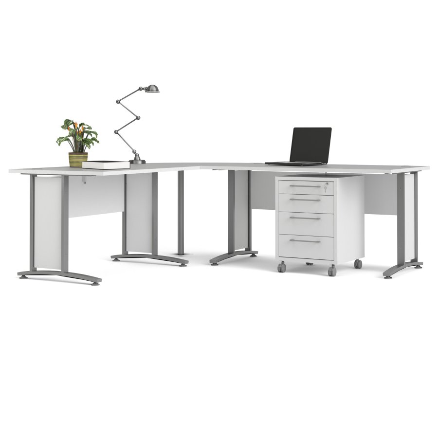 TVILUM prima skrivbord - rektangul&auml;rt i vitt melaminbelagt komposittr&auml; med metallben och l�dor