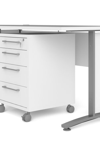 TVILUM prima skrivbord - rektangul&auml;rt i vitt melaminbelagt komposittr&auml; med metallben och l�dor