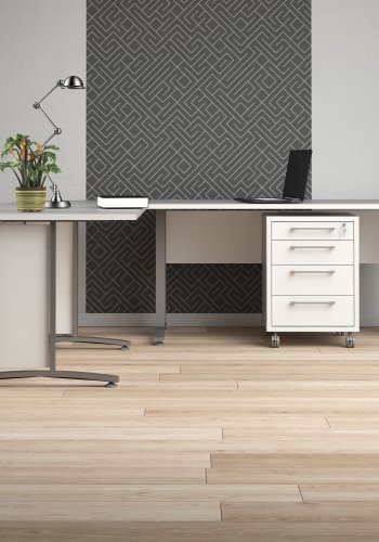 TVILUM prima skrivbord - rektangul&auml;rt i vitt melaminbelagt komposittr&auml; med metallben och l�dor