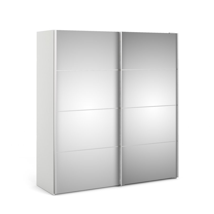 TVILUM Verona skjutd&ouml;rrsgarderob - spegelglas och vitt tr&auml;, 2 skjutd&ouml;rrar