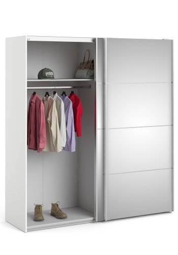 TVILUM Verona skjutd&ouml;rrsgarderob - spegelglas och vitt tr&auml;, 2 skjutd&ouml;rrar