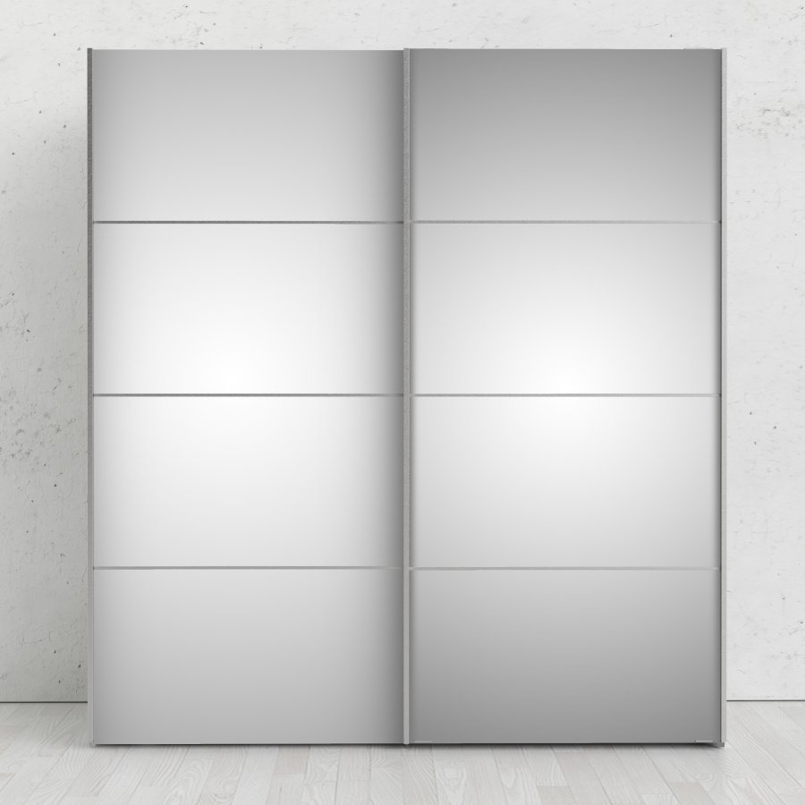 TVILUM Verona skjutd&ouml;rrsgarderob - spegelglas och vitt tr&auml;, 2 skjutd&ouml;rrar