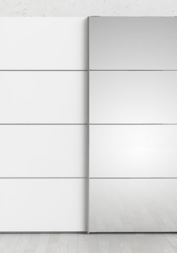 TVILUM Verona skjutd&ouml;rrsgarderob - vit laminat och spegelglas, 2 skjutd&ouml;rrar med hyllor