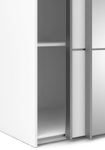 TVILUM verona skjutd&ouml;rrsgarderob - spegelglas och vitt laminat, 2 skjutd&ouml;rrar med hyllor och 3 l�dor