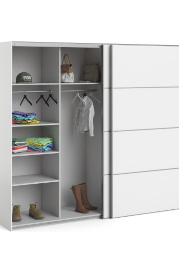 TVILUM Verona skjutd&ouml;rrsgarderob - vit tr&auml;, 2 skjutd&ouml;rrar, med hyllor, bred