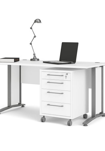 TVILUM Prima Schreibtisch, mit Schubladenteil mit 4 Schubladen - wei�es Holz, Stahlrahmen (150x80)