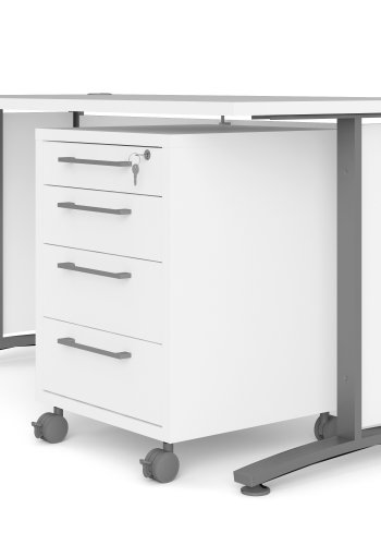 TVILUM Prima skrivebord, m. skuffeseksjon m. 4 skuffer - hvitt tre, st�lramme (150x80)