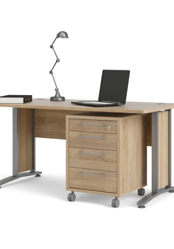 TVILUM Prima skrivebord, m. skuffesektion m. 4 skuffer - egestruktur, st�l stel (150x80)