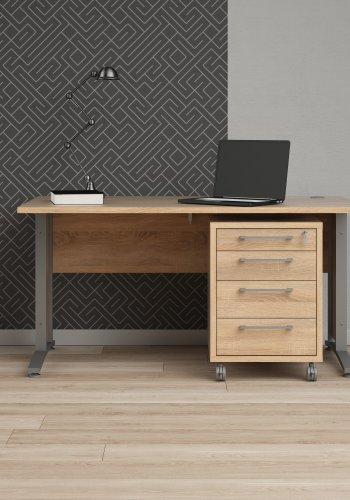 TVILUM Prima skrivebord, m. skuffeseksjon m. 4 skuffer - eikekonstruksjon, st�lramme (150x80)