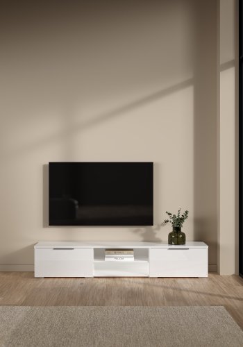 TVILUM Match TV-bord - vit h&ouml;gglans tr&auml;, 2 l�dor