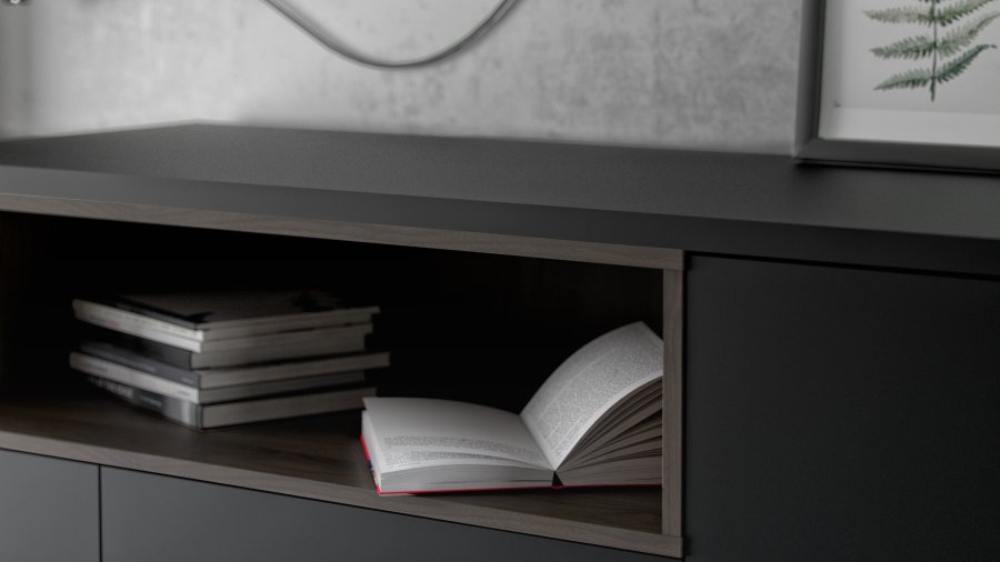 TVILUM Roomers Sk&auml;nk - Svart / Valn&ouml;t