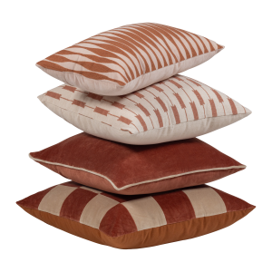 WOOOD Zena Kuddar Velour Rosa/Rostbrun - Set om 4