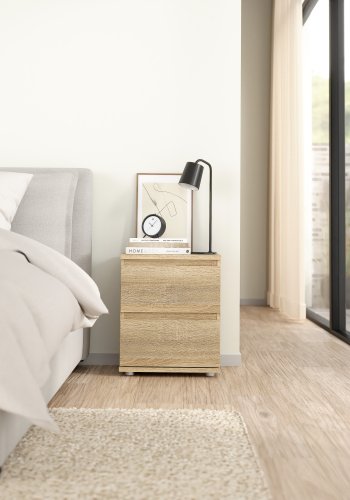 TVILUM Nova Natbord - Naturfarvet komposittr�, Eg struktur, 2 skuffer, Kvadratisk, (48x34)